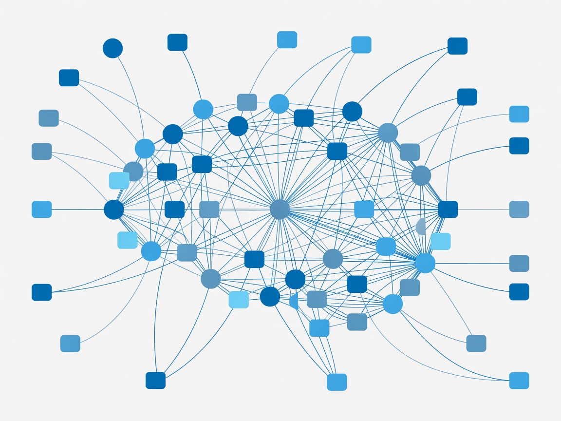 Vector diagram of interconnected digital notes resembling a neural network