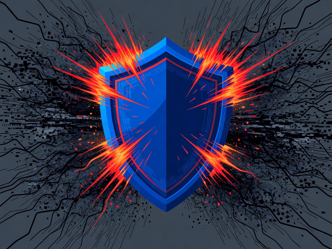 Vector graphic of a shield acting as a firewall against digital noise